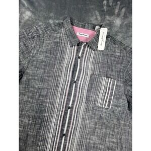 Tommy Bahama Shirt Men Large Black White Sarizana Stripe Short Sleeve Casual NEW